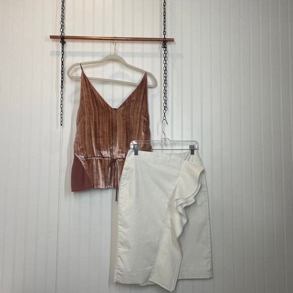 J. Crew & J. Brand Velvet Sheer Back Tank & Ruffle Pencil Skirt Bundle Size M 6 - Picture 1 of 16